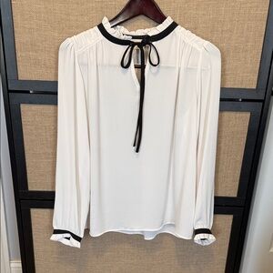 LOFT White Blouse with Black Trim